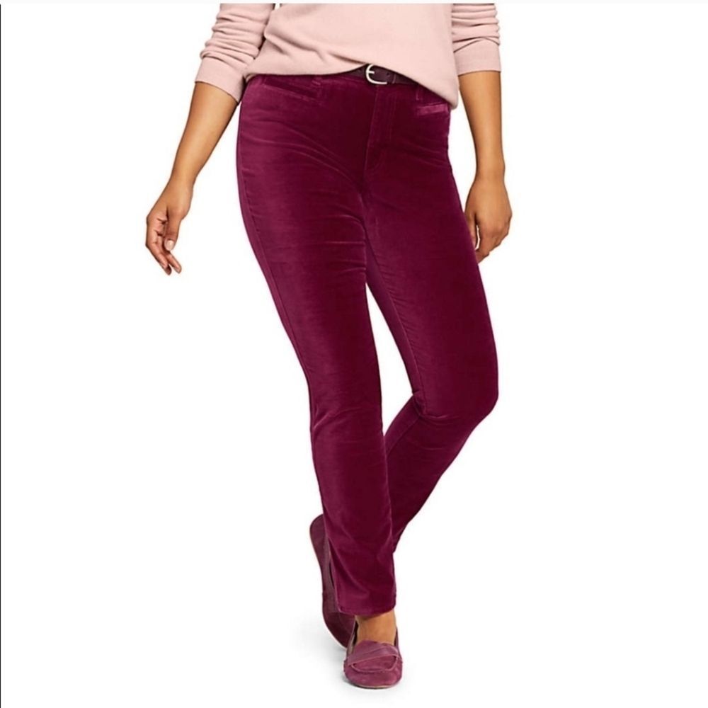 Lands'‎ End Cranberry Wine Velveteen Slim Fit Pants Women Size 18 Petite